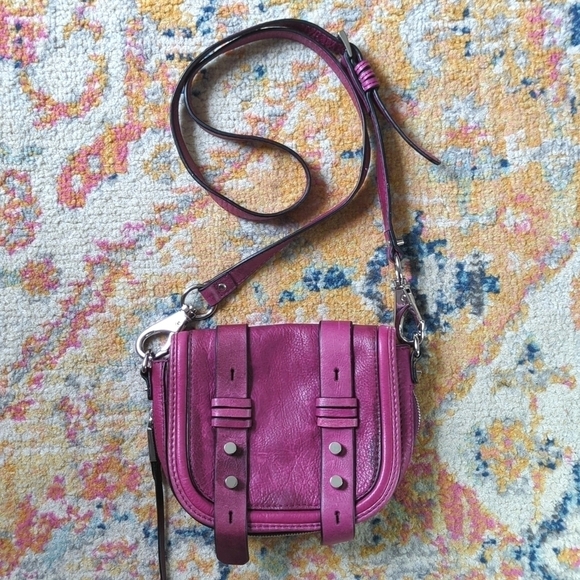 She + Lo Unchartered Leather Mini Crossbody Saddle Bag Plum Purple - Picture 1 of 16